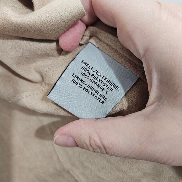 Bagatelle Faux Suede Tan Drape Front Womens Jacket. Size Medium Zip Pockets - Picture 5 of 6